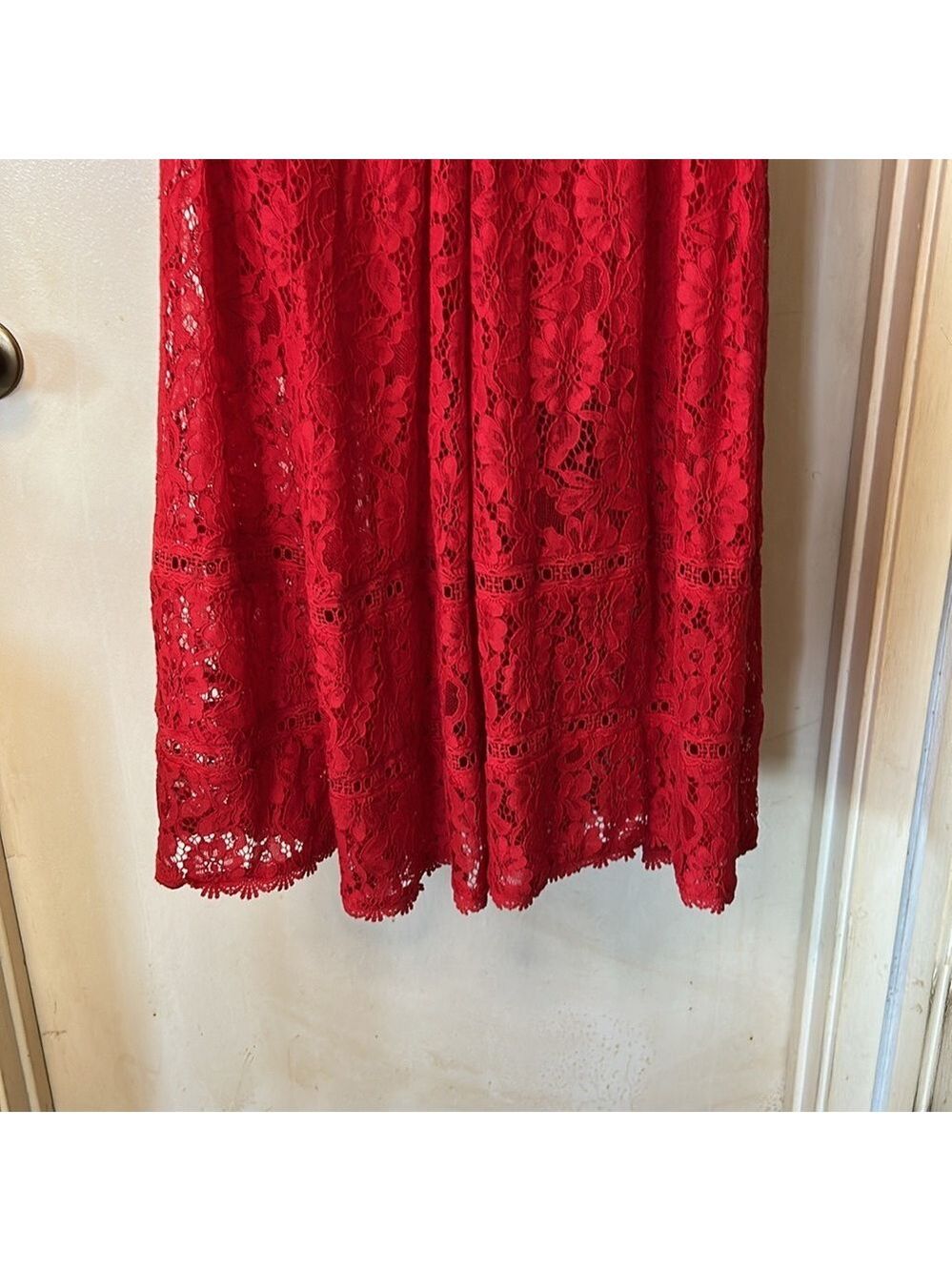 NSR Red lace tea length dress size S - Picture 10 of 13